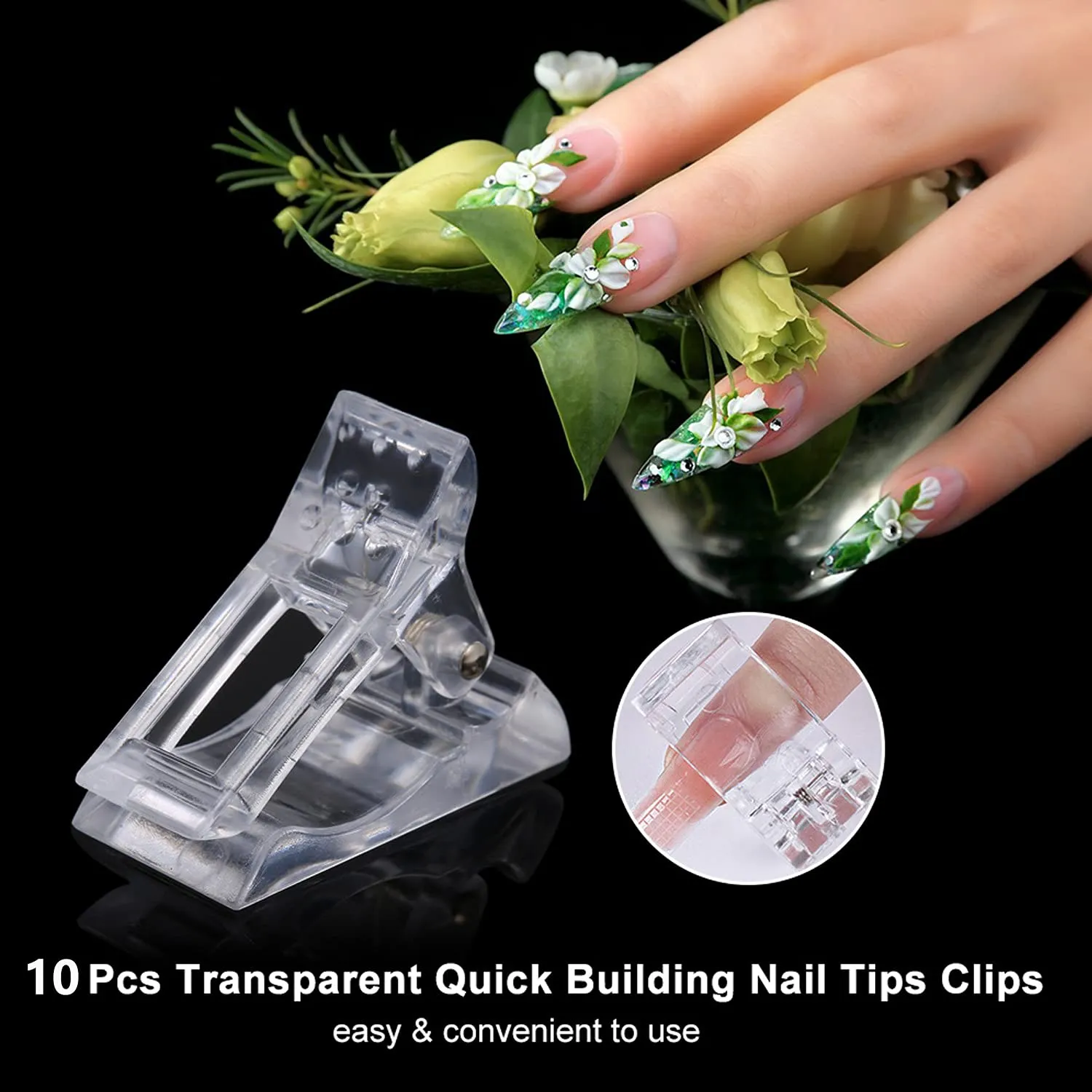 10pcs Nails Tips Clips With Professional Fake Nail Tip Clippers For Quick Building Poly Finger Nail Gel Clear Plastic Finger Extension Forms, Manicure Nail Art Tools Kit