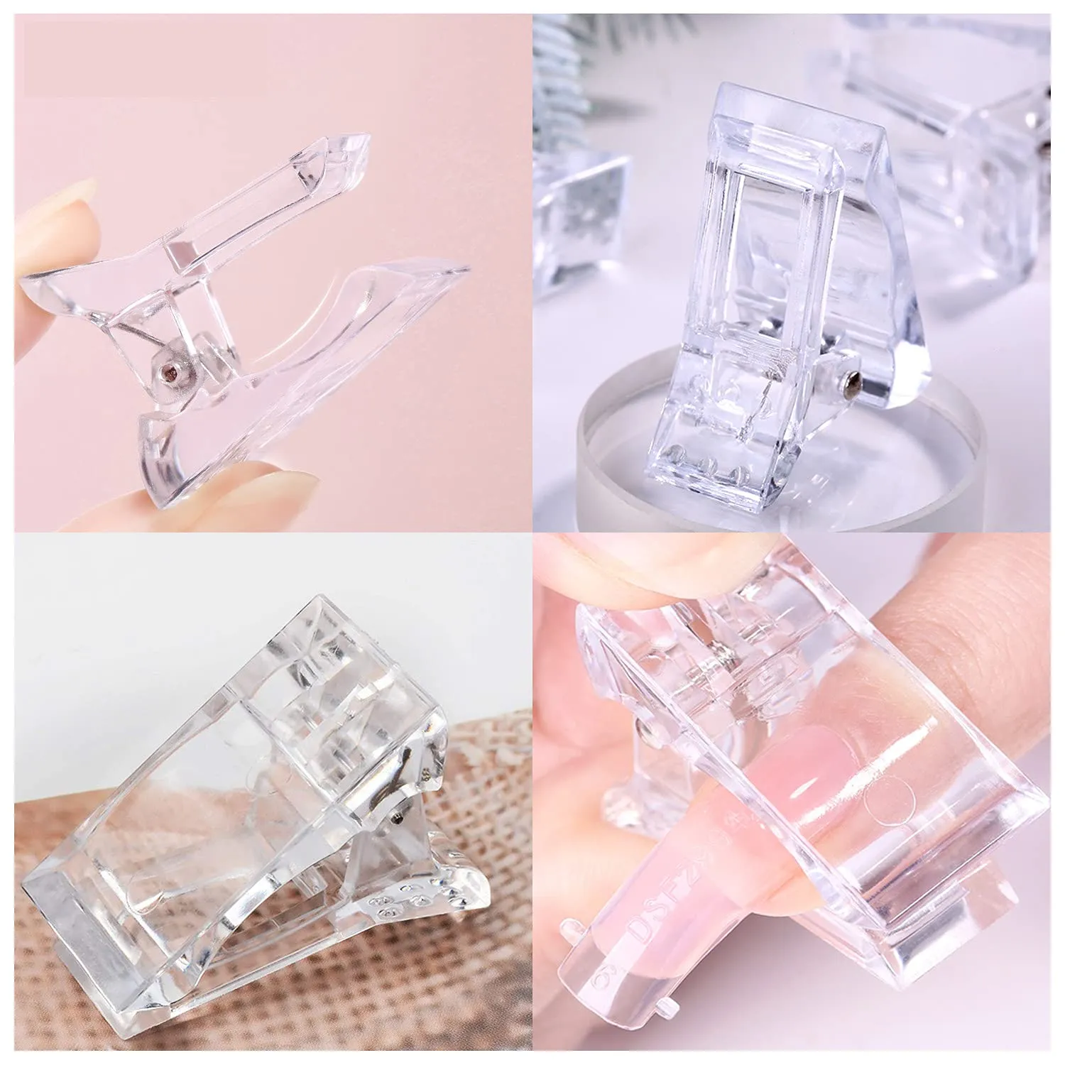 10pcs Nails Tips Clips With Professional Fake Nail Tip Clippers For Quick Building Poly Finger Nail Gel Clear Plastic Finger Extension Forms, Manicure Nail Art Tools Kit