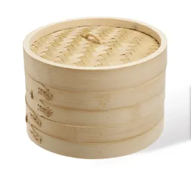 12" Bamboo Steamer Set | 2 Steamer Baskets with Lid | Premium Dumpling Steamer