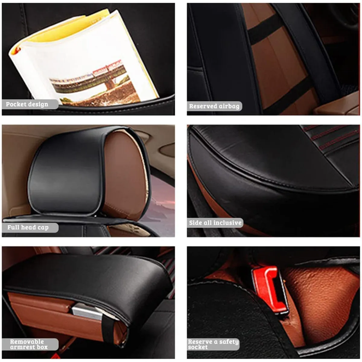 2 Car Seat Covers Full Set, Custom-Fit For Car, Waterproof Leather Front Rear Seat Automotive Protection Cushions, Car Accessories DLLE211