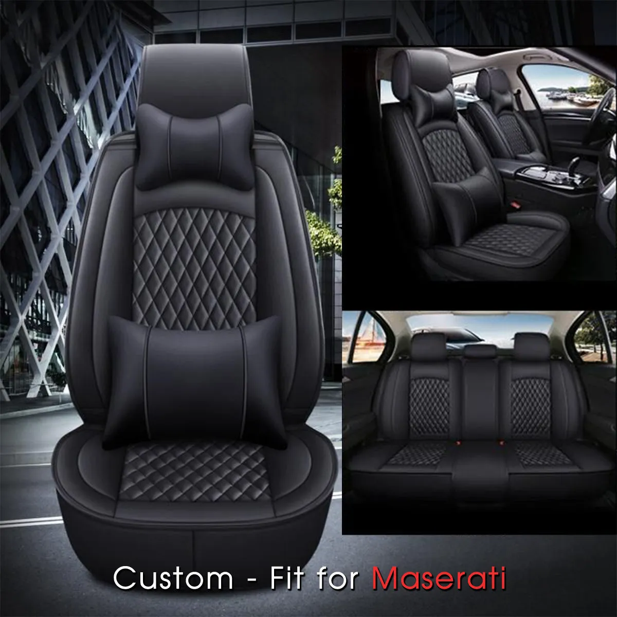 2 Car Seat Covers Full Set, Custom-Fit For Car, Waterproof Leather Front Rear Seat Automotive Protection Cushions, Car Accessories DLMS211