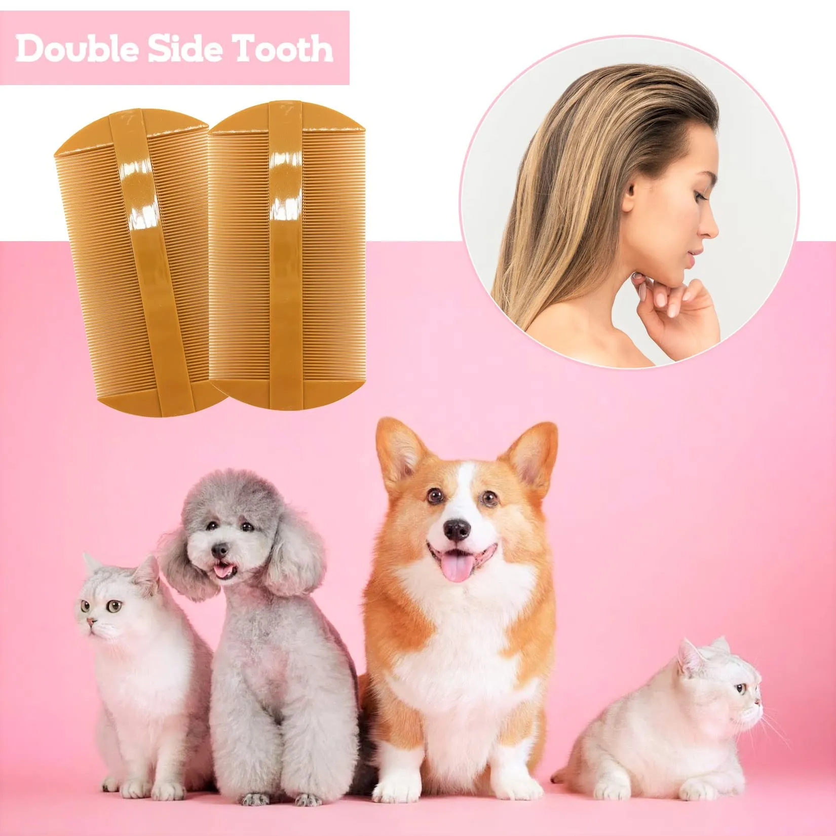 2PCS Lice Combs Nit Combs, Durable Double Sided Super Dense Tooth Combs for Lice Nit Treatment, Small Size for Straight Thin Hair, Ginger