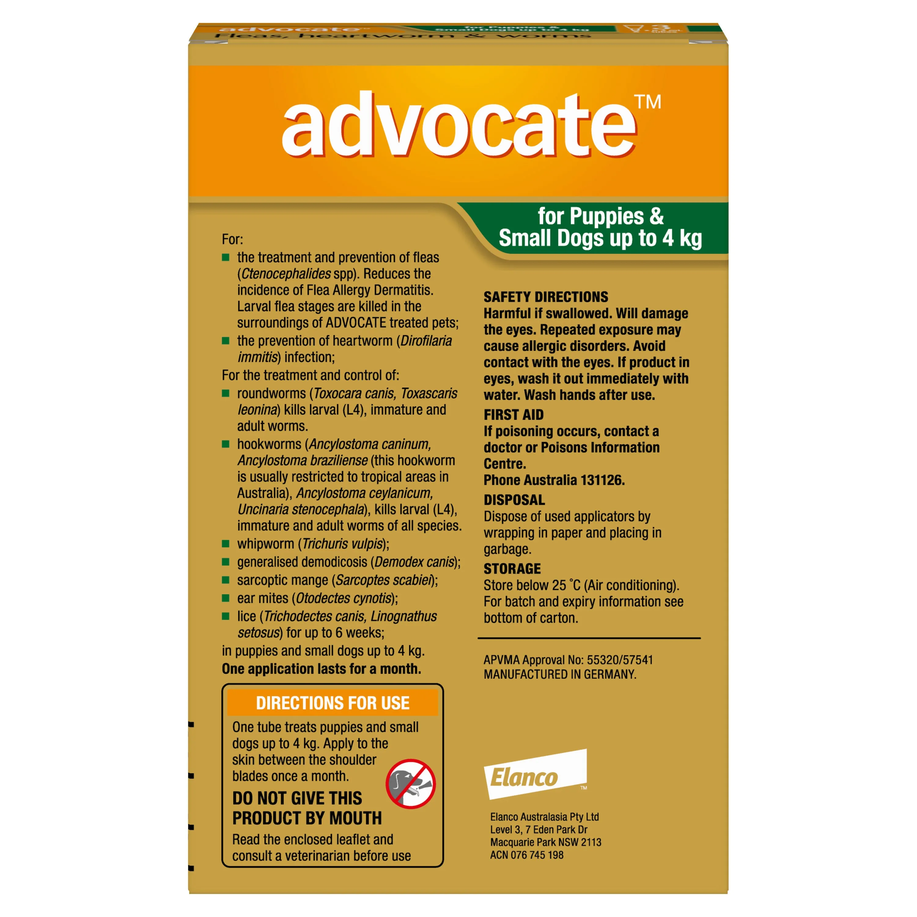 Advocate Green Spot-On Flea & Worming Treatment <4kg Dog