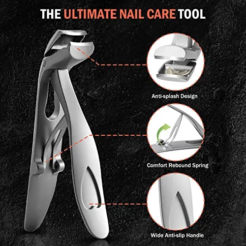 BEZOX Angled Head Nail Clippers for Seniors - Ergonomic Toenail Clipper for Thick Nails, Premium Steel Nail Cutter Trimmer with Catcher for Men and Women - Silver
