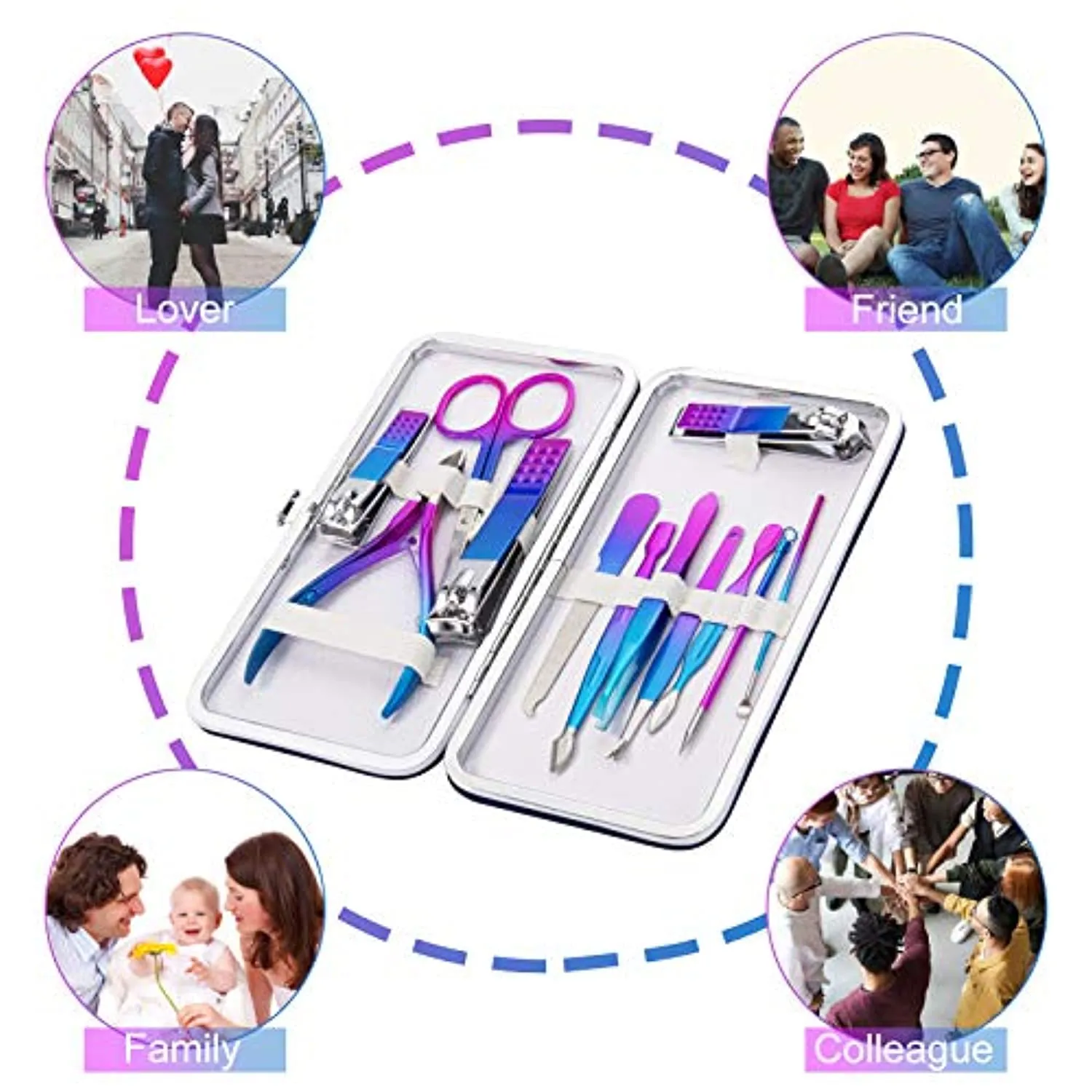 CGBE Manicure Set Nail Clippers Pedicure Kit Men Women Grooming kit Manicure Professional Nail Care Tools Gift 12Pcs with Luxurious Travel Case