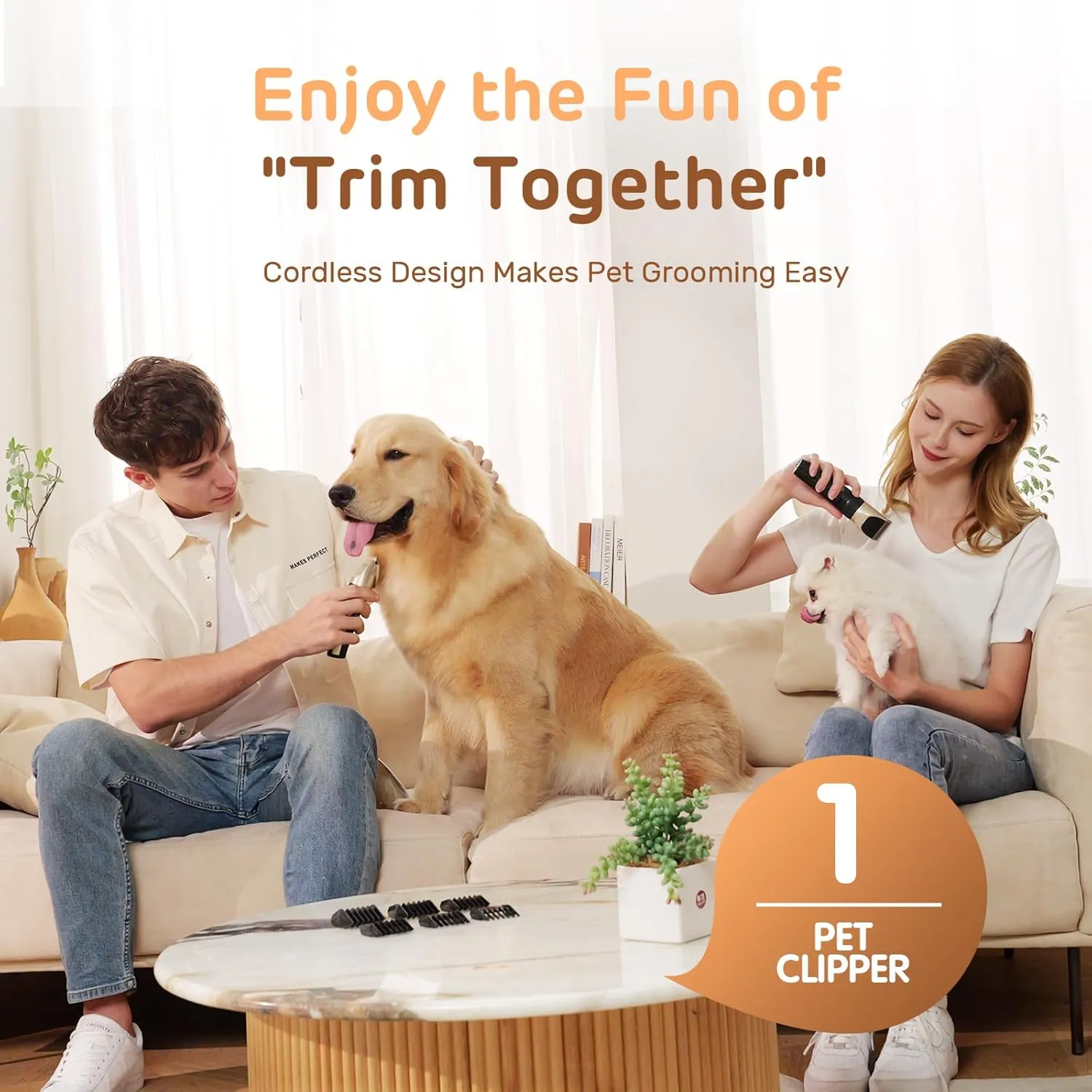 Dog Grooming Clippers, Low Noise, Electric Quiet, Adjustable Clipper Comb, Rechargeable Cordless Dog Hair Clippers for Dogs Cats Pets, Gold