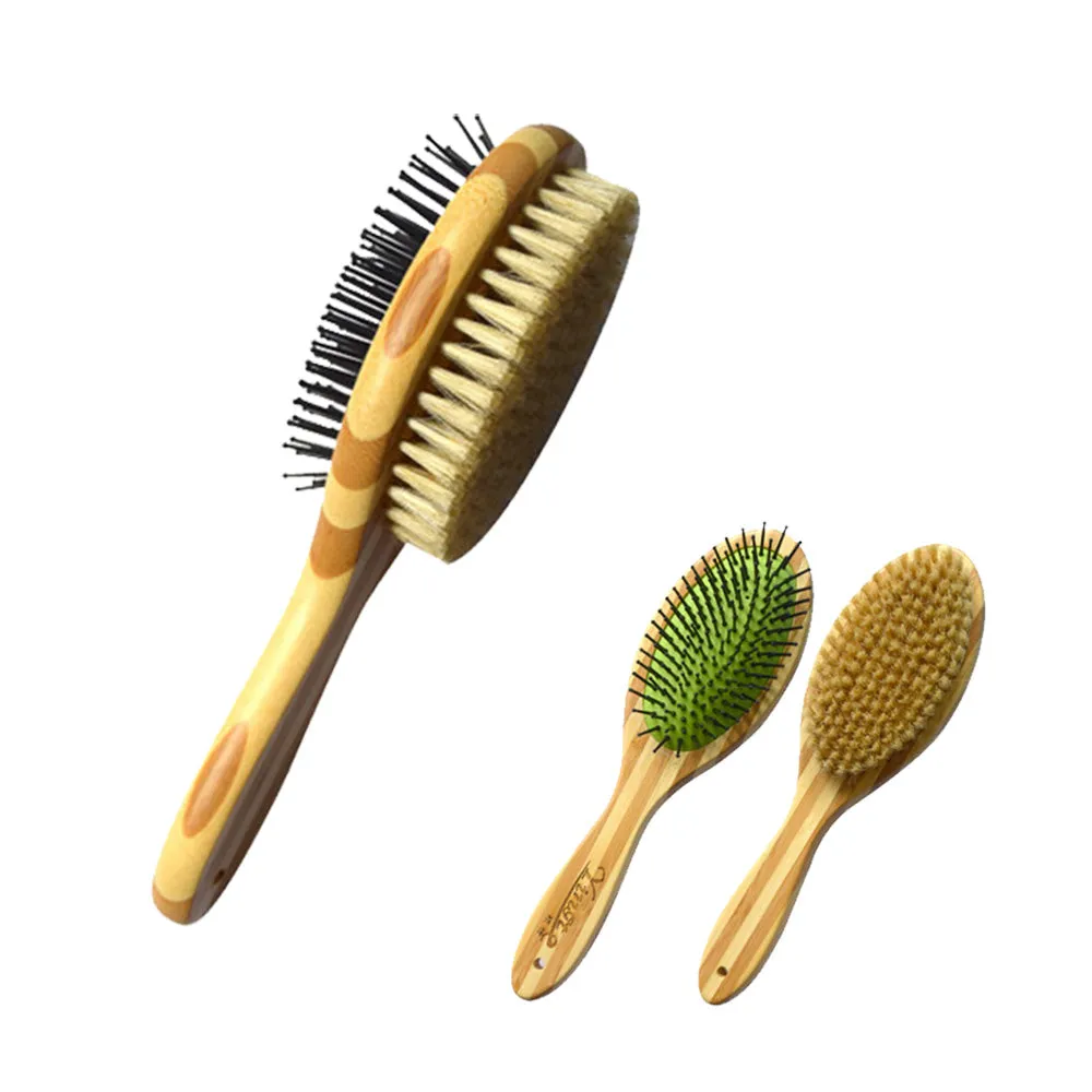 Double-Sided Pin & Bristle Brushes for Dogs & Cats, Pets Grooming Comb with Wooden/Bamboo Handle, Cleaning Pets Shedding and Dirt for Long Hair & Short Hair, Deshedding Tool