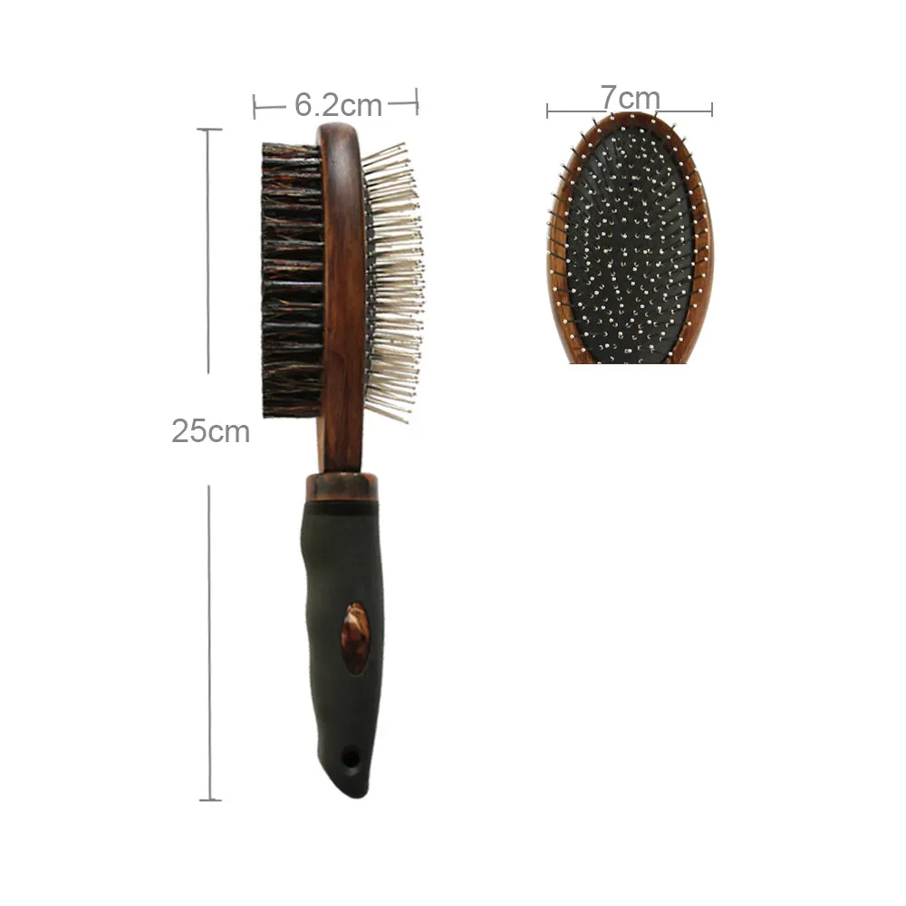 Double-Sided Pin & Bristle Brushes for Dogs & Cats, Pets Grooming Comb with Wooden/Bamboo Handle, Cleaning Pets Shedding and Dirt for Long Hair & Short Hair, Deshedding Tool