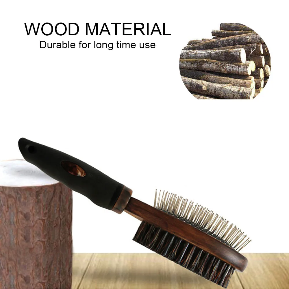 Double-Sided Pin & Bristle Brushes for Dogs & Cats, Pets Grooming Comb with Wooden/Bamboo Handle, Cleaning Pets Shedding and Dirt for Long Hair & Short Hair, Deshedding Tool