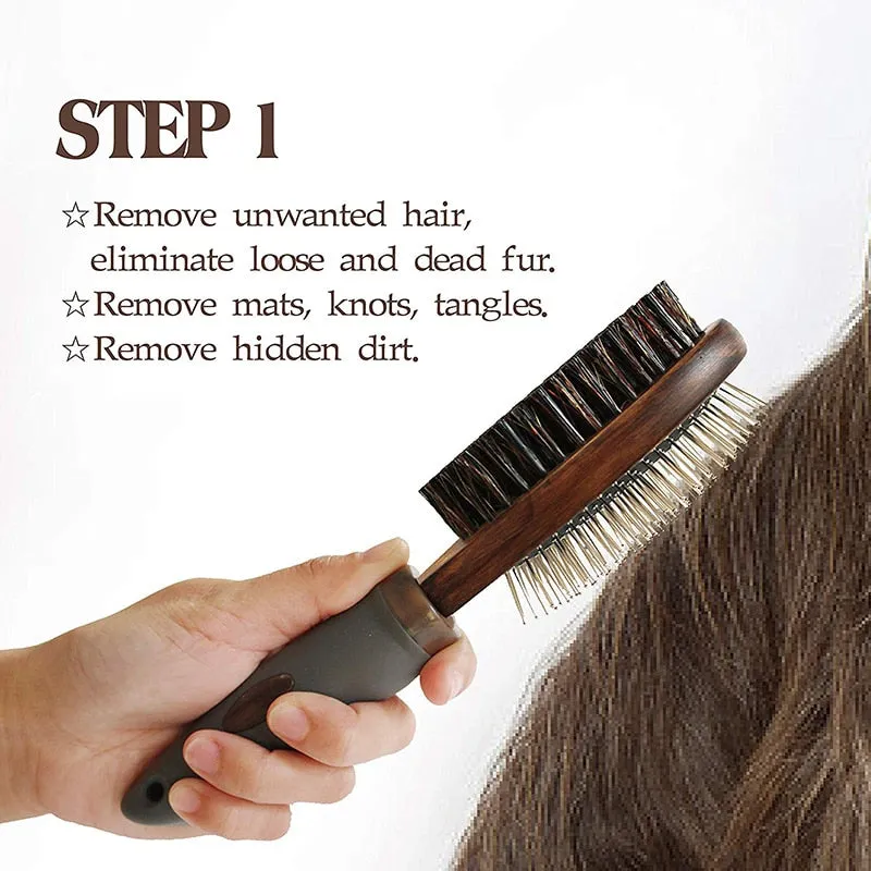 Double-sided Wood Fur Bristle Brush