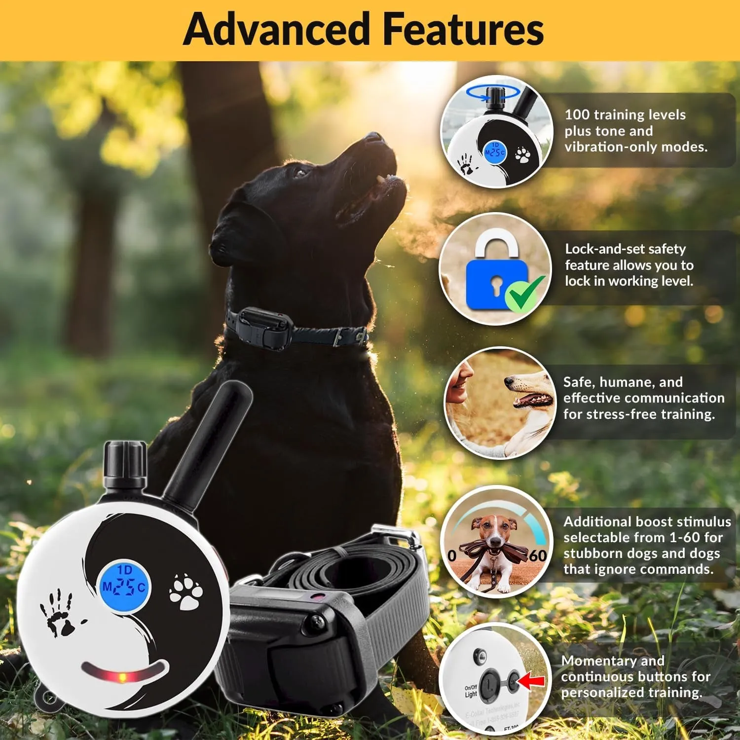 E-Collar Dog Training Collar, Rechargeable Remote   Finger Clicker, for Small to Medium Dogs, Humane Tapping Stimulation, 100 Levels, Tone, Light, 1/2 Mile 1 Dog, Zen