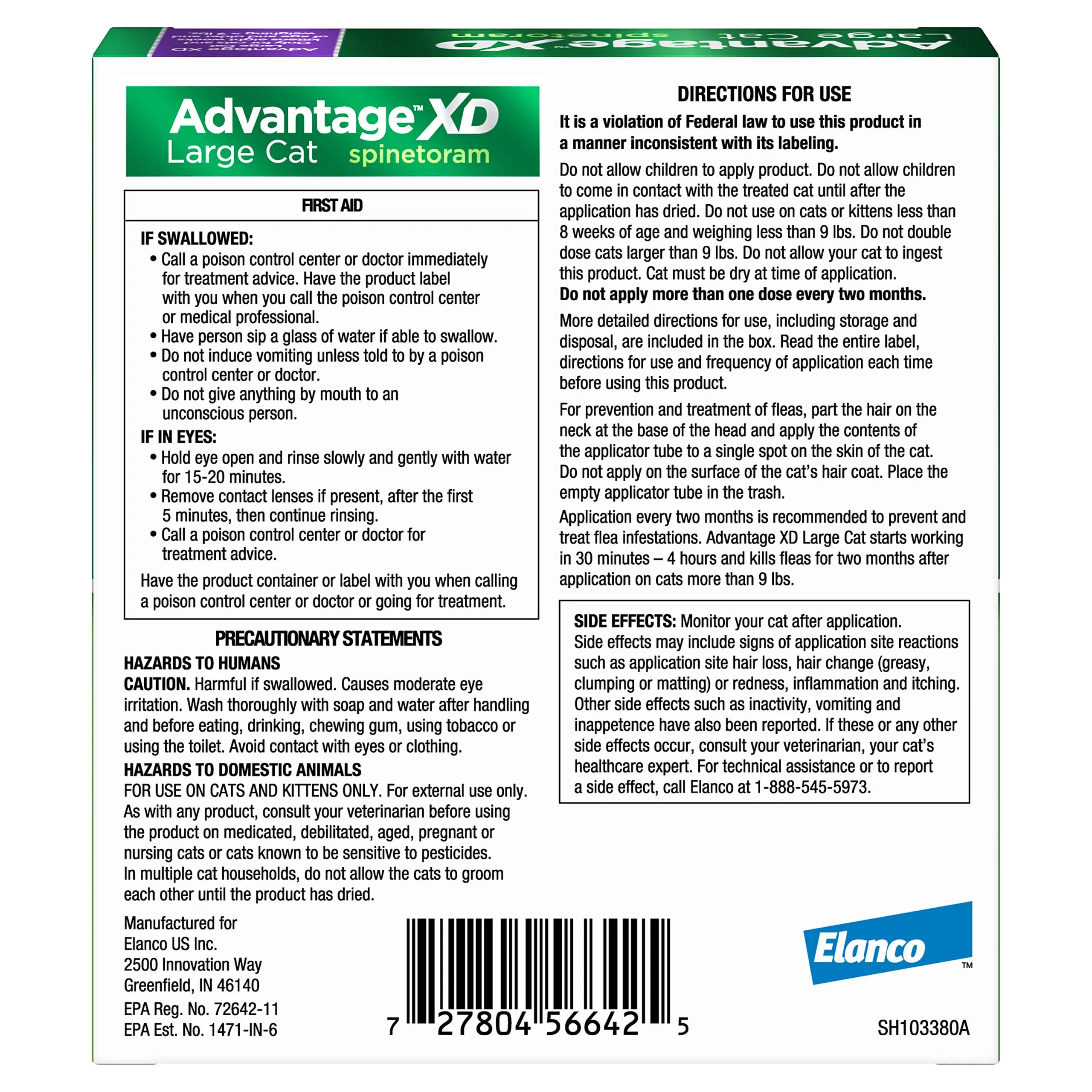 Elanco Advantage XD Extended Large Cat 2-Month 1-Dose Flea and Tick Spot-on Treatment - 9  Lbs