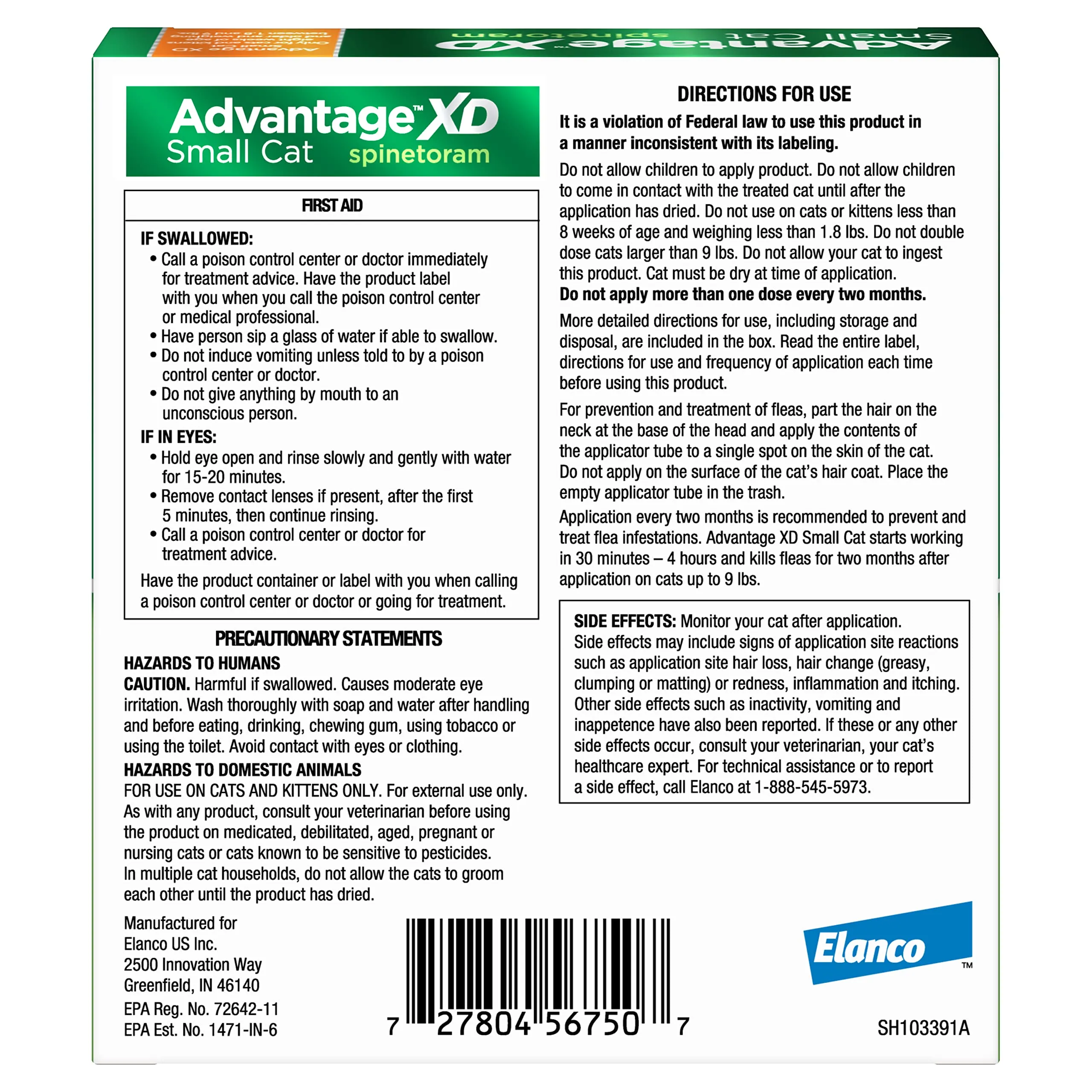 Elanco Advantage XD Extended Small Cat 4-Month 2-Dose Flea and Tick Spot-on Treatment - 1.8-9Lbs - 2 Pack