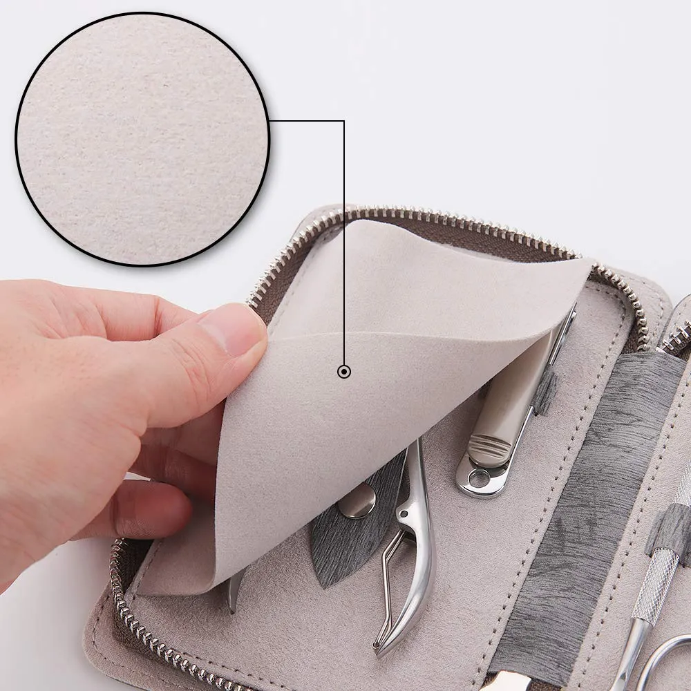FAMILIFE Manicure Set, 7 in 1 Professional L14 Manicure Pedicure Set Stainless Steel Nail Clipper Set with Noble Portable Gray Travel Case Gift for Women Men