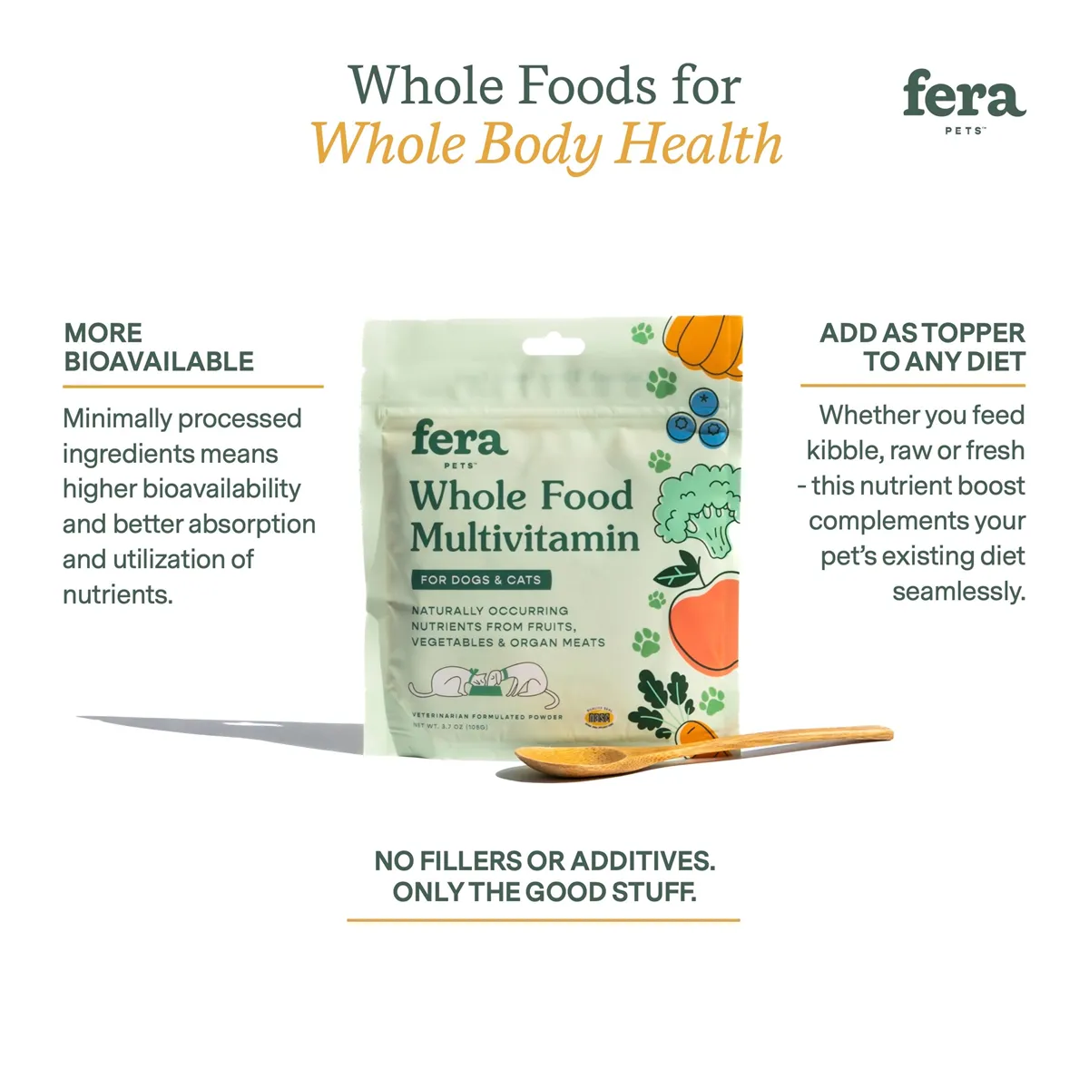 Fera Pet Organics Dog and Cat Supplement, Whole Food Multivitamin Topper