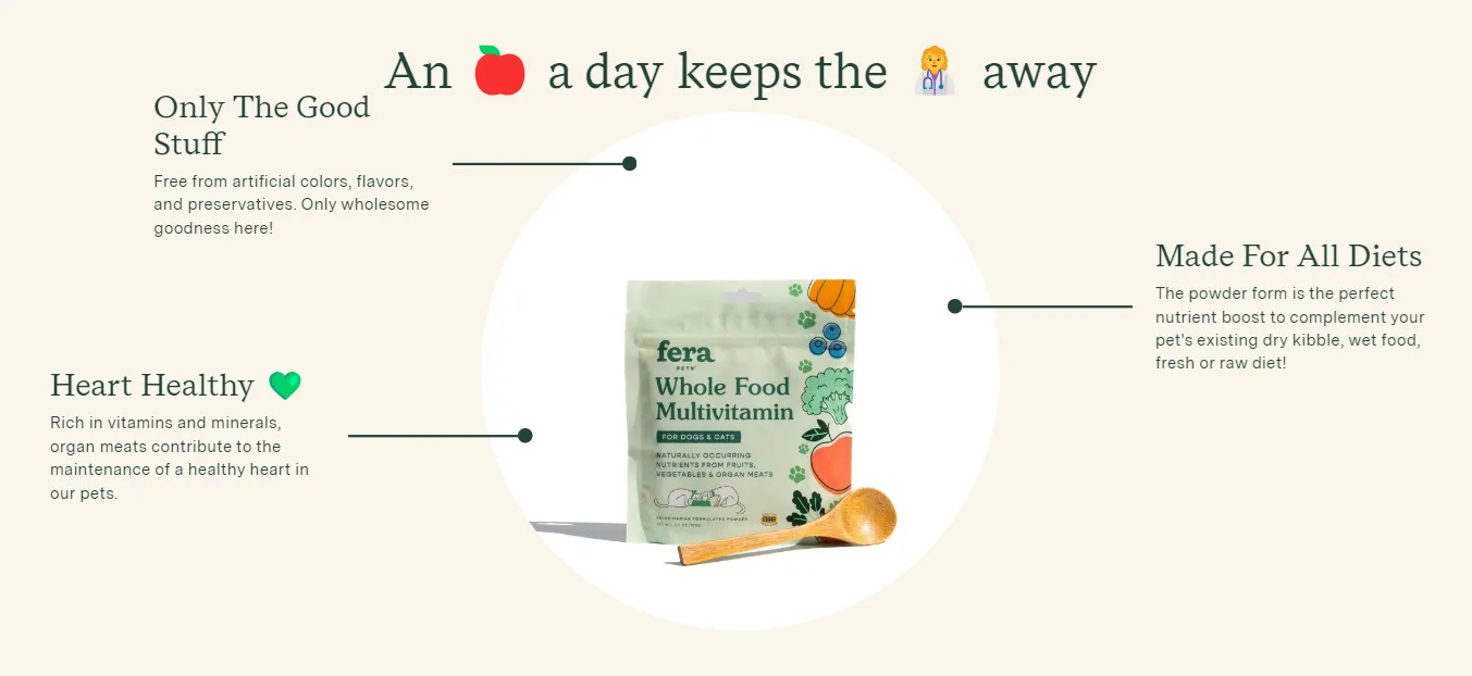 Fera Pet Organics Dog and Cat Supplement, Whole Food Multivitamin Topper