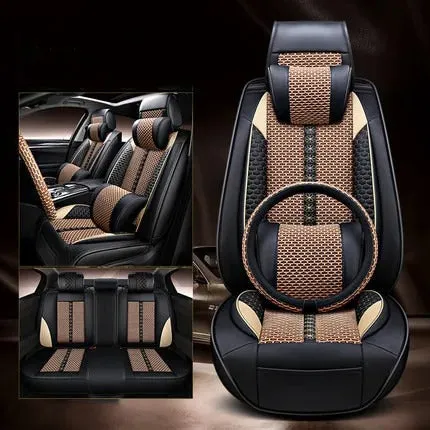 Full Set Car Seat Covers for Honda Accord 2005-2023 – Durable, Breathable PU Leather with Steering Wheel Cover & Pillows – Universal 5-Seat Cushion