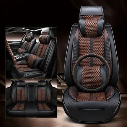 Full Set Car Seat Covers for Honda Accord 2005-2023 – Durable, Breathable PU Leather with Steering Wheel Cover & Pillows – Universal 5-Seat Cushion