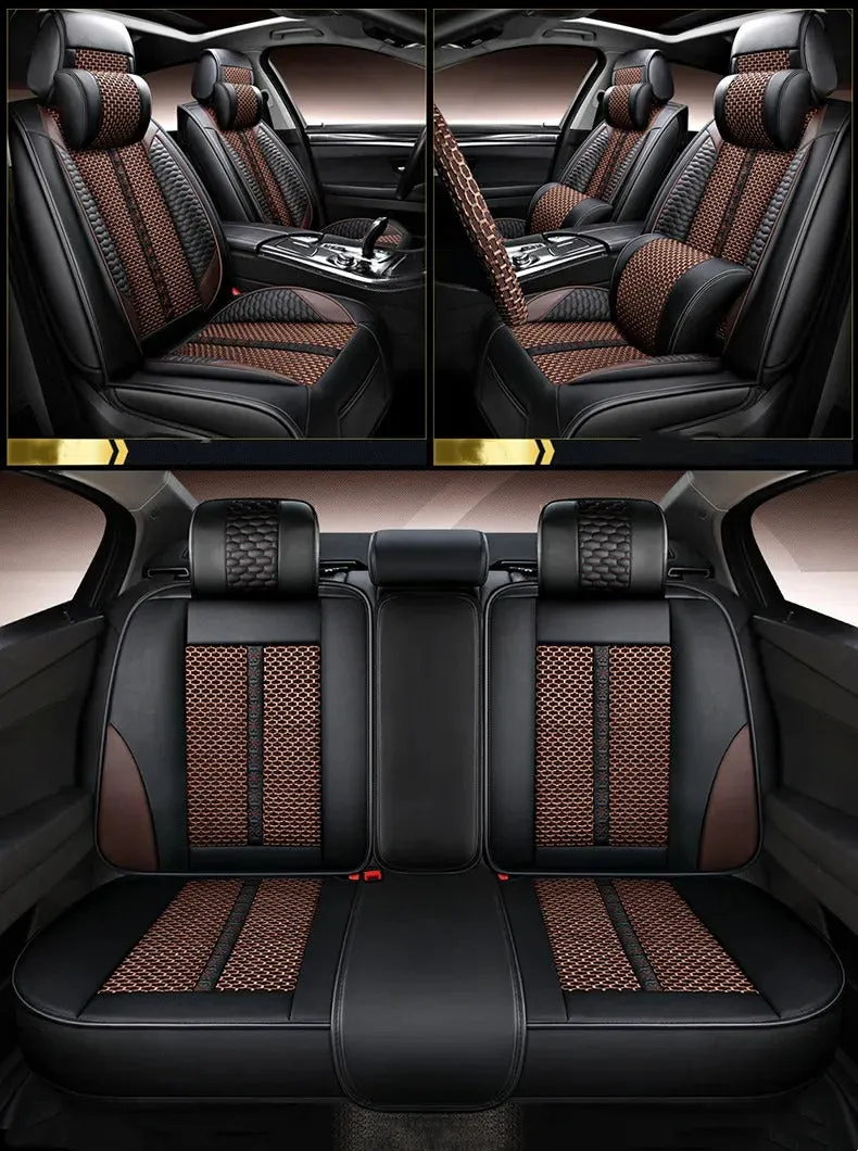 Full Set Car Seat Covers for Honda Accord 2005-2023 – Durable, Breathable PU Leather with Steering Wheel Cover & Pillows – Universal 5-Seat Cushion