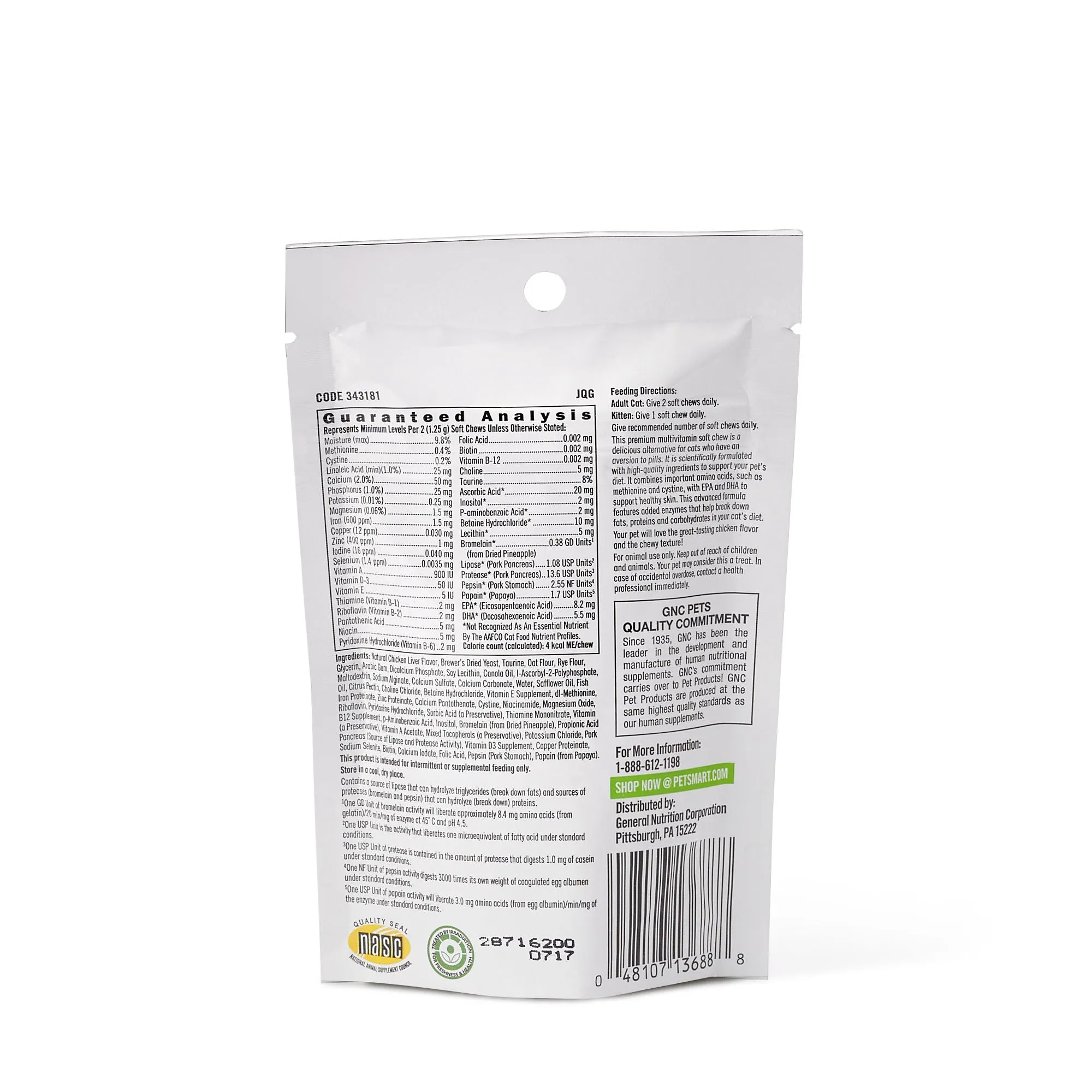 GNC Pets Ultra Mega Multivitamin Plus Chicken-Flavor Soft Chews Cat Supplement 45ct