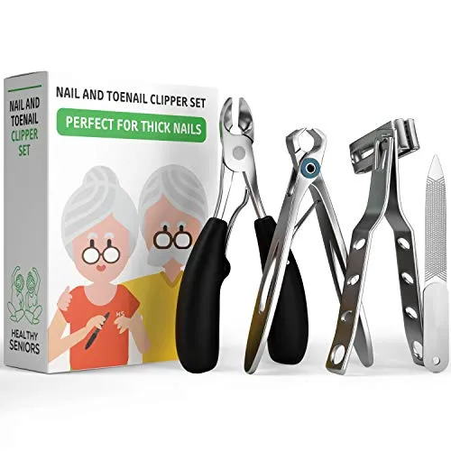 Healthy Seniors Complete Nail and Toenail Clipper Set - Designed for Thick Nails. Perfect for Diabetics or People Suffering from Arthritis