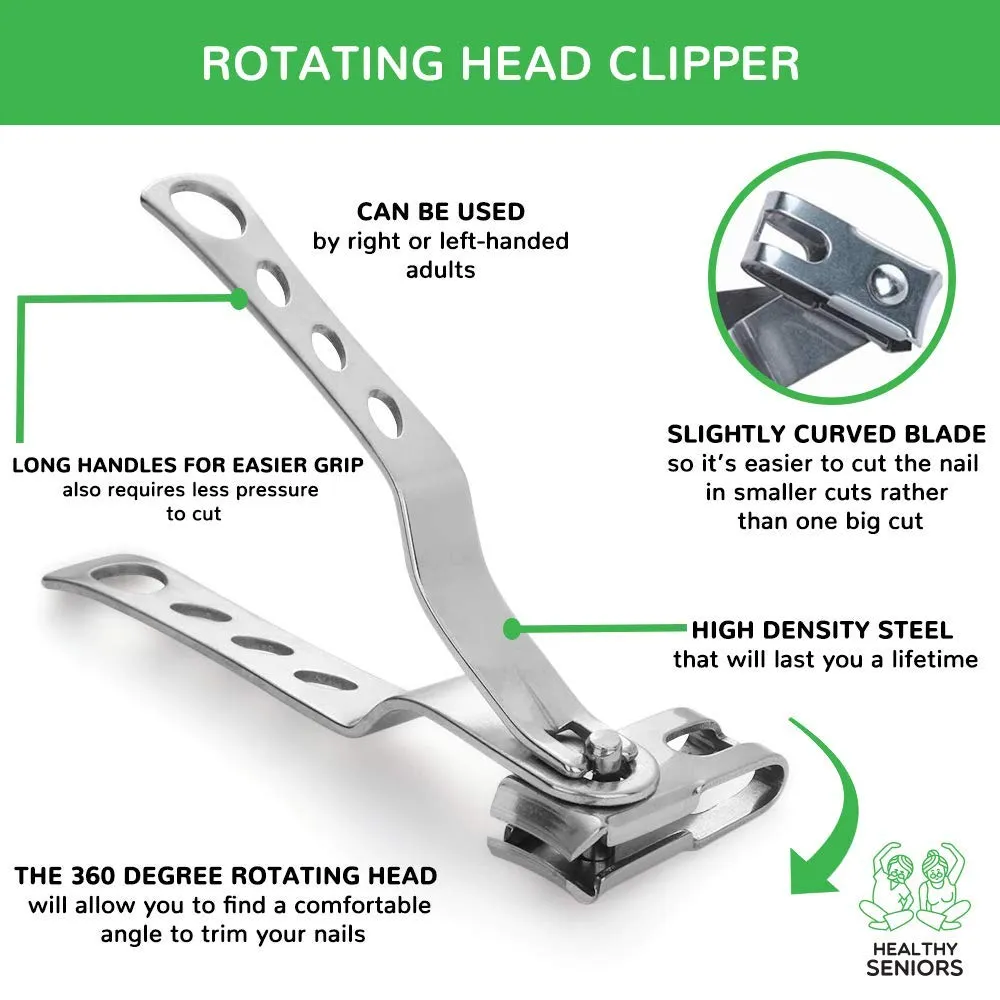 Healthy Seniors Complete Nail and Toenail Clipper Set - Designed for Thick Nails. Perfect for Diabetics or People Suffering from Arthritis