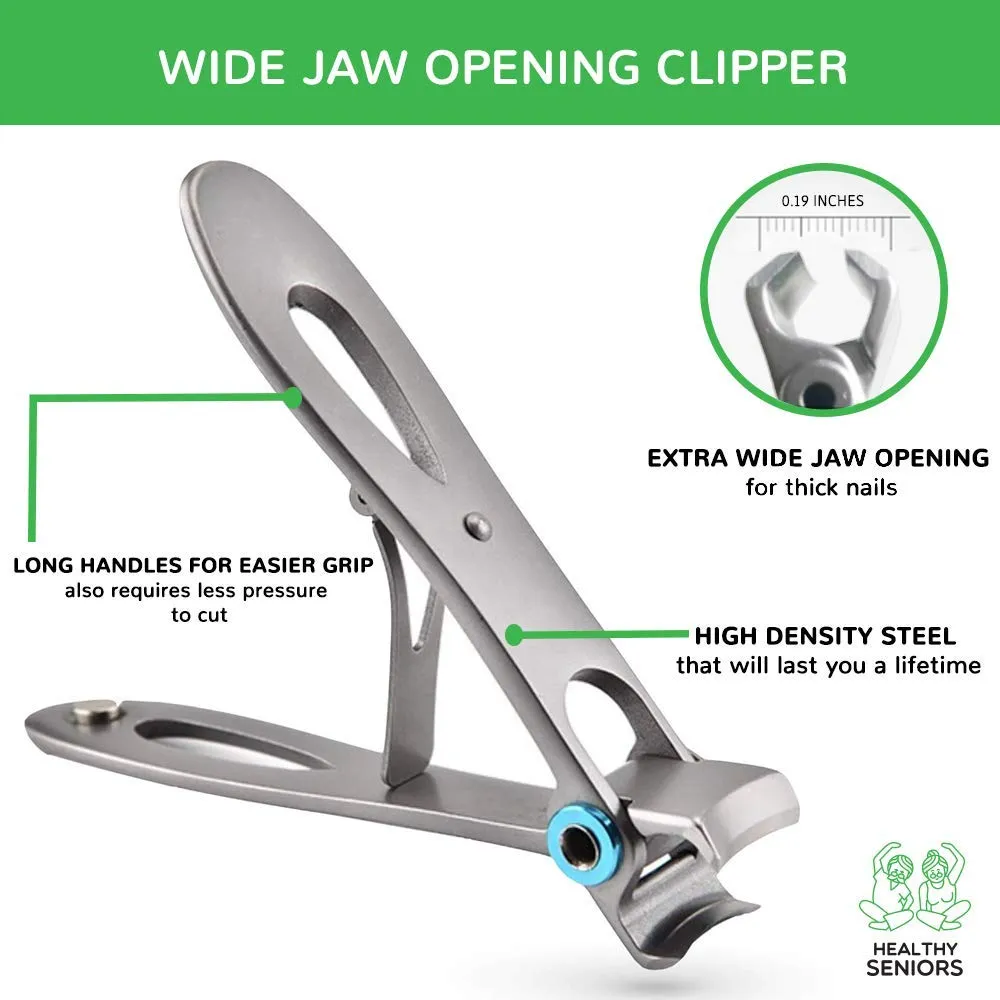 Healthy Seniors Complete Nail and Toenail Clipper Set - Designed for Thick Nails. Perfect for Diabetics or People Suffering from Arthritis