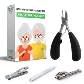 Healthy Seniors Complete Nail and Toenail Clipper Set - Designed for Thick Nails. Perfect for Diabetics or People Suffering from Arthritis