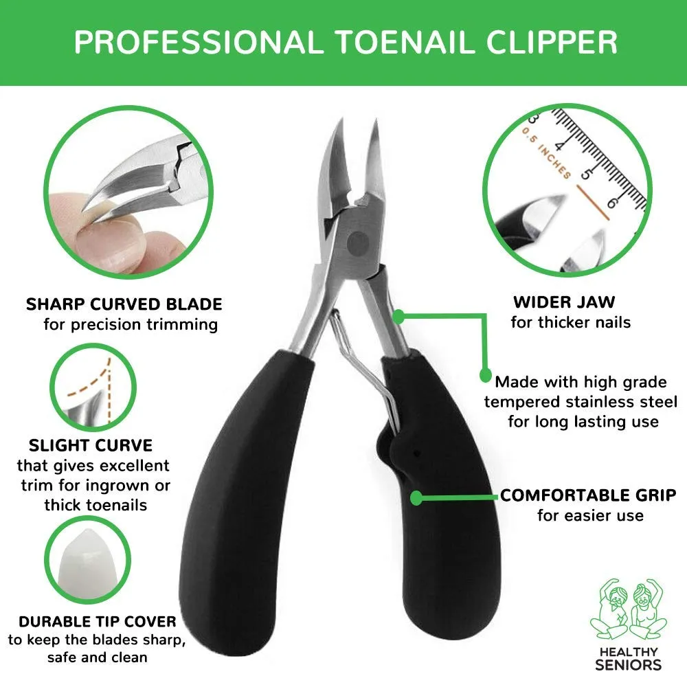 Healthy Seniors Complete Nail and Toenail Clipper Set - Designed for Thick Nails. Perfect for Diabetics or People Suffering from Arthritis