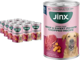 Jinx Wet Dog Food Pate, Grain Free, Made with Real Beef, Chicken, Beef Broth & Sweet Potatoes, No Fillers, for All Lifestages, 13oz Cans, 12 Pack