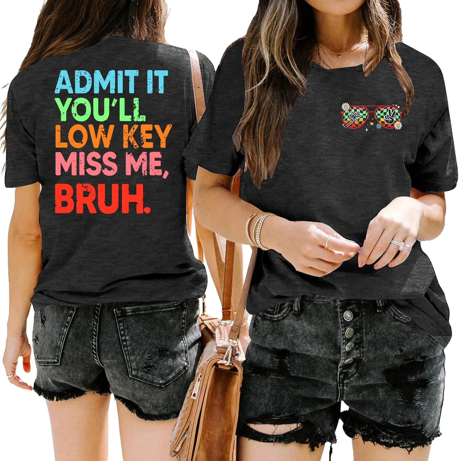 Last Day of School Teacher Shirt Women Bruh Teacher T-Shirt Admit It You'll Low Key Miss Me Bruh Vacation Tee Tops