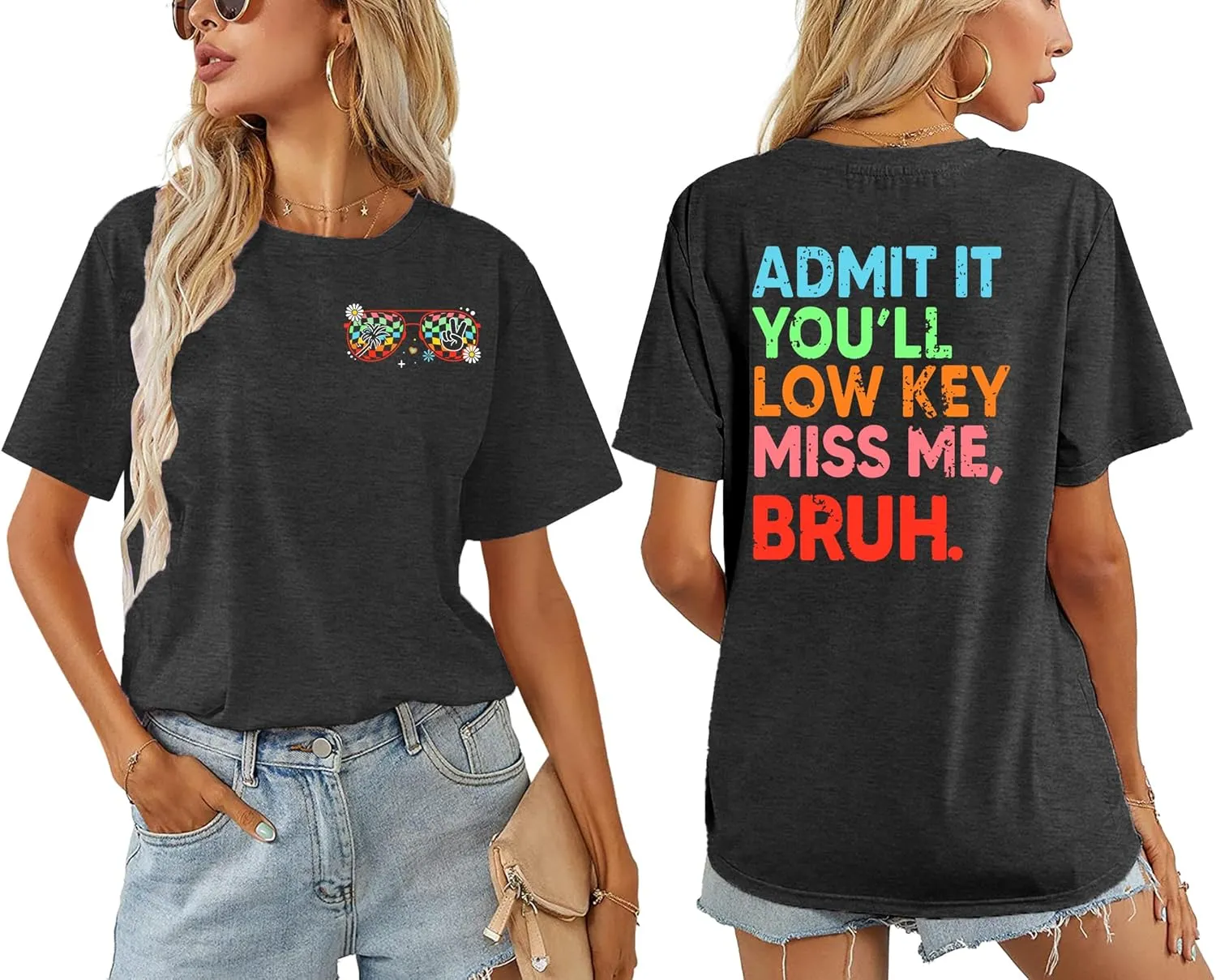 Last Day of School Teacher Shirt Women Bruh Teacher T-Shirt Admit It You'll Low Key Miss Me Bruh Vacation Tee Tops