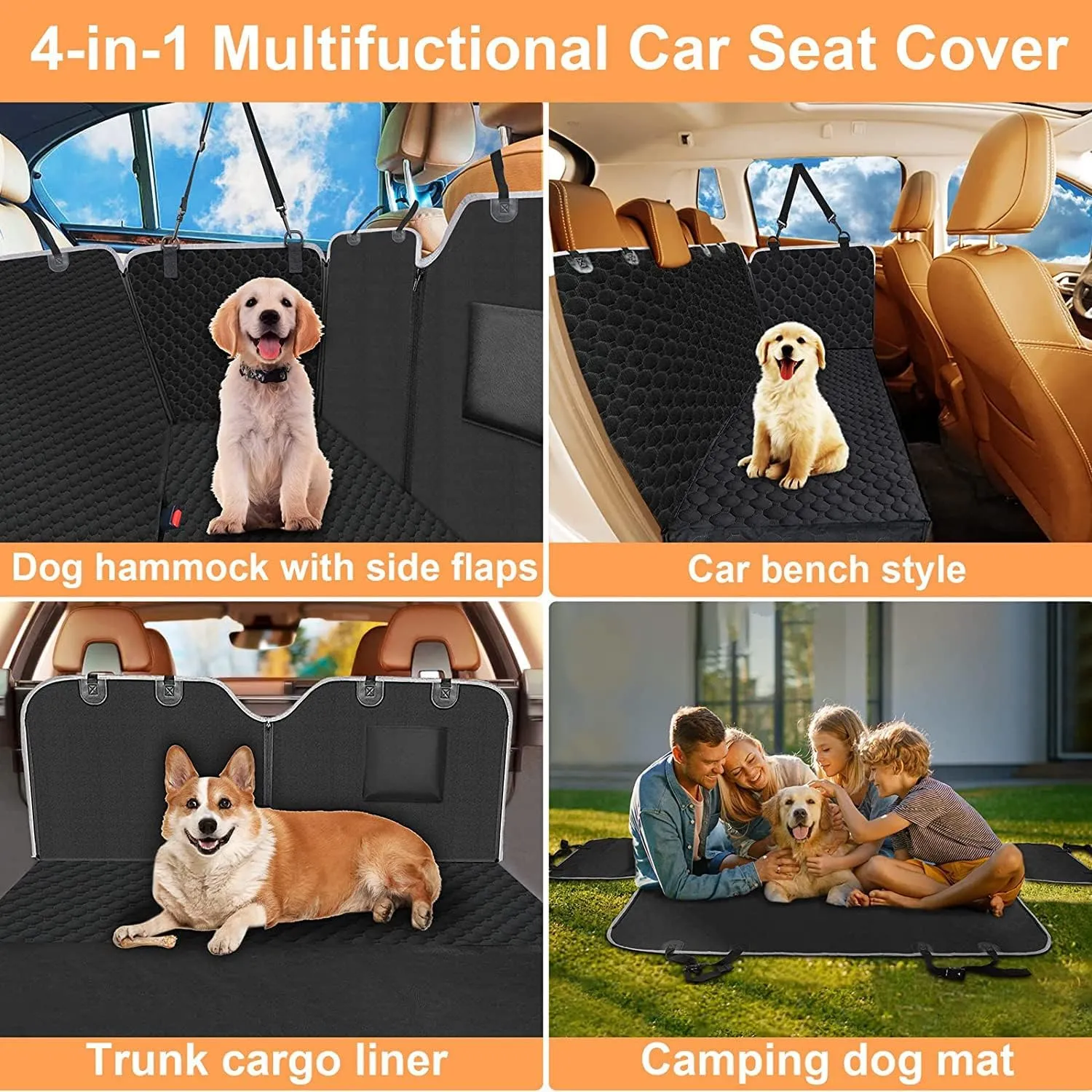 Mancro Dog Car Seat Cover for Back Seat, Waterproof Car Seat Protector for Dogs with Side Flaps, Scratchproof Car Seat Cover, Dog Hammock with Nonslip Bottom for SUVs, Standard(54 W x 55 L)
