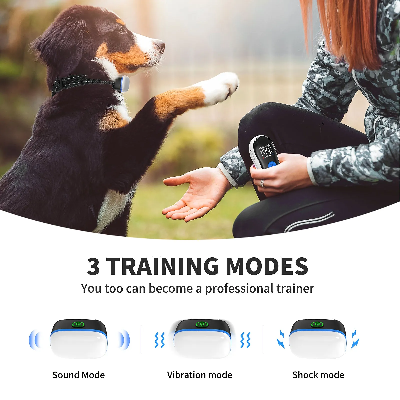 MASBRILL Dog Training Collar with Remote - Dog Shock Collar for Large Small Medium Dogs with 2600FT Remote, Rechargeable Dog Bark Collar with Beep/Vibration/Shock Modes, Security Lock, Rainproof