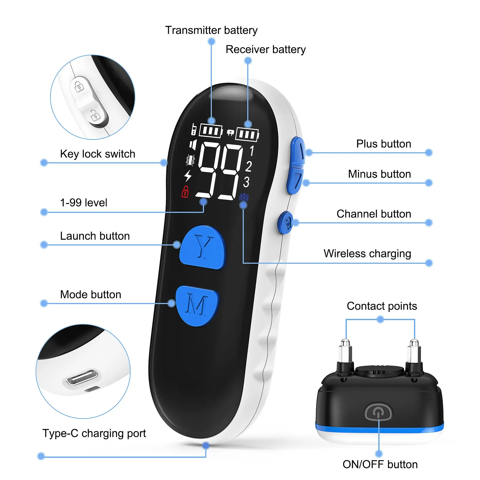 MASBRILL Dog Training Collar with Remote - Dog Shock Collar for Large Small Medium Dogs with 2600FT Remote, Rechargeable Dog Bark Collar with Beep/Vibration/Shock Modes, Security Lock, Rainproof