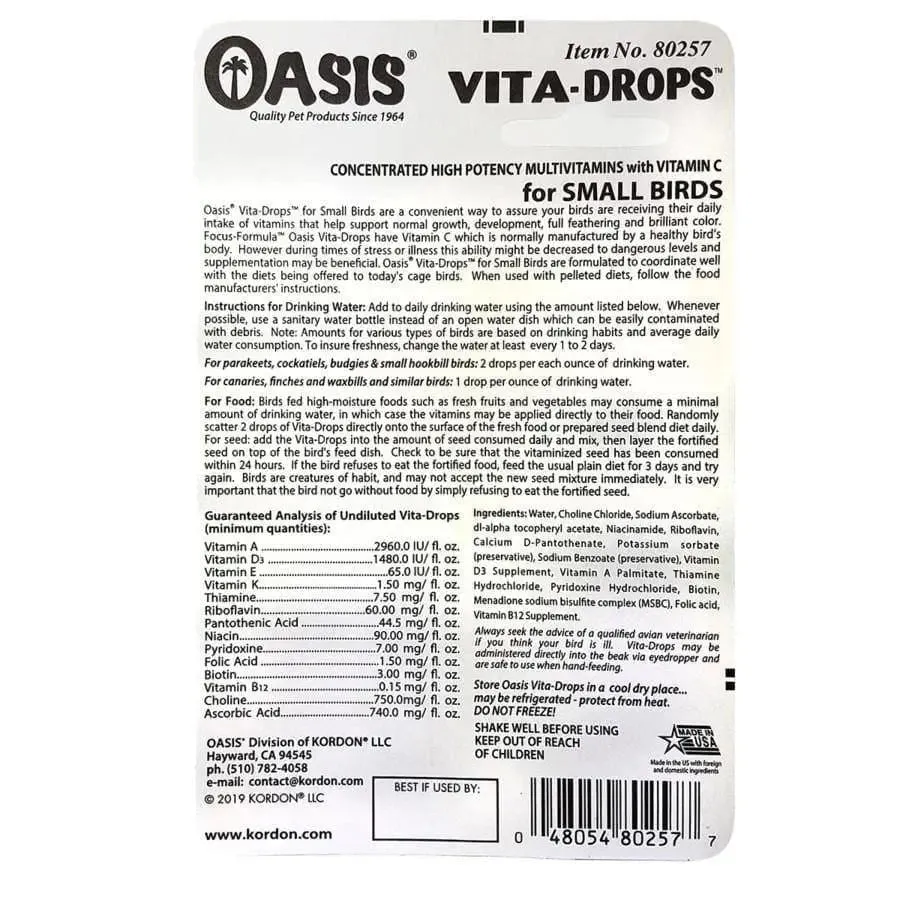 Oasis Vita Drops for Small Birds Multivitamin Supplement 2 Fl. oz