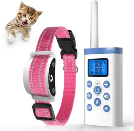 PaiPaitek Cat Shock Collar, Shock Collar for Cats with Auto Stop Meowing, Beep, Vibration, Shock 4 Modes to Training Cats Indoors and Outdoors, Waterproof, Rechargeable, 1300ft Range (Pink)
