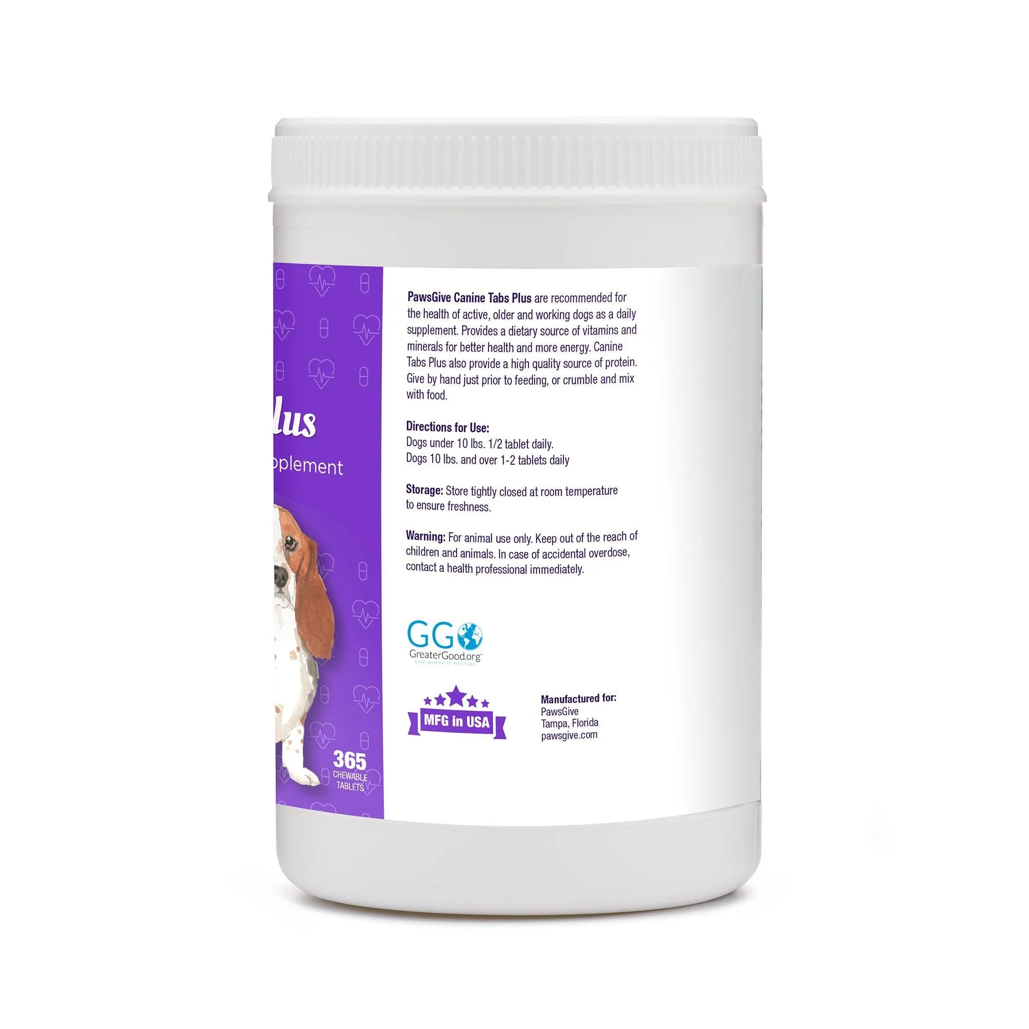 PawsGive Canine Tabs Plus - Multivitamin Tablets for Dogs - 365 Count
