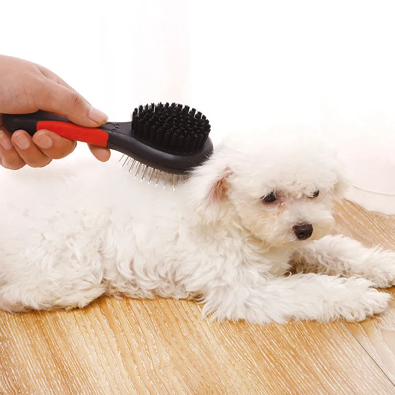 Pet Black Plastic Handle Double-sided Comb Massage Cleaning Brush