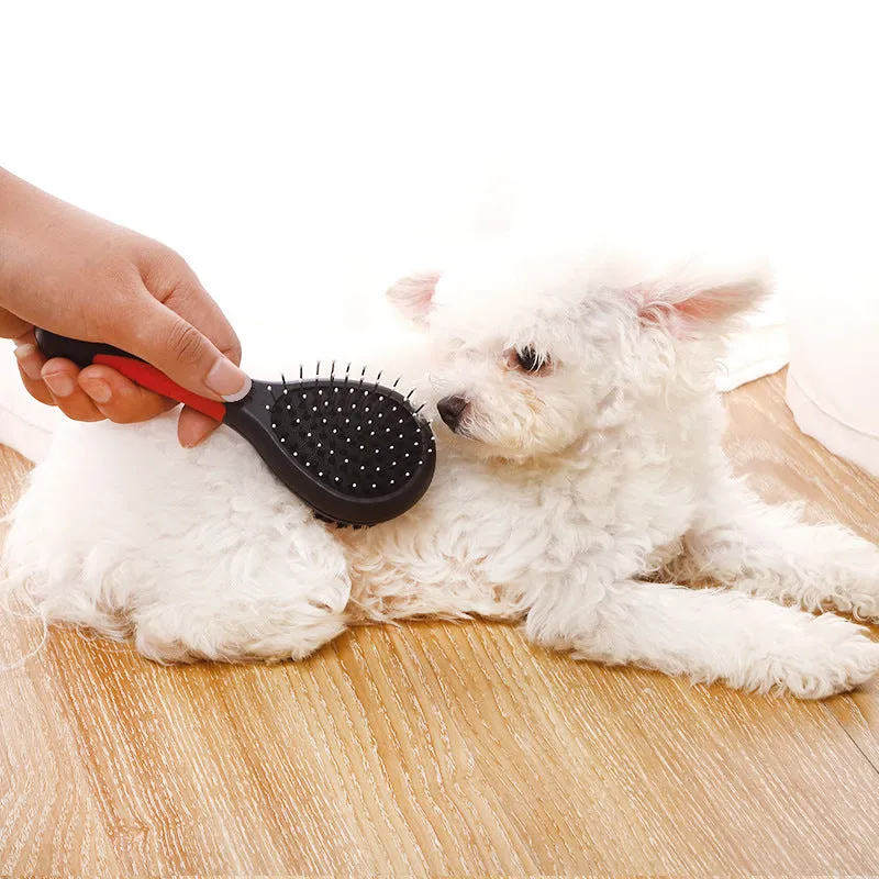 Pet Black Plastic Handle Double-sided Comb Massage Cleaning Brush