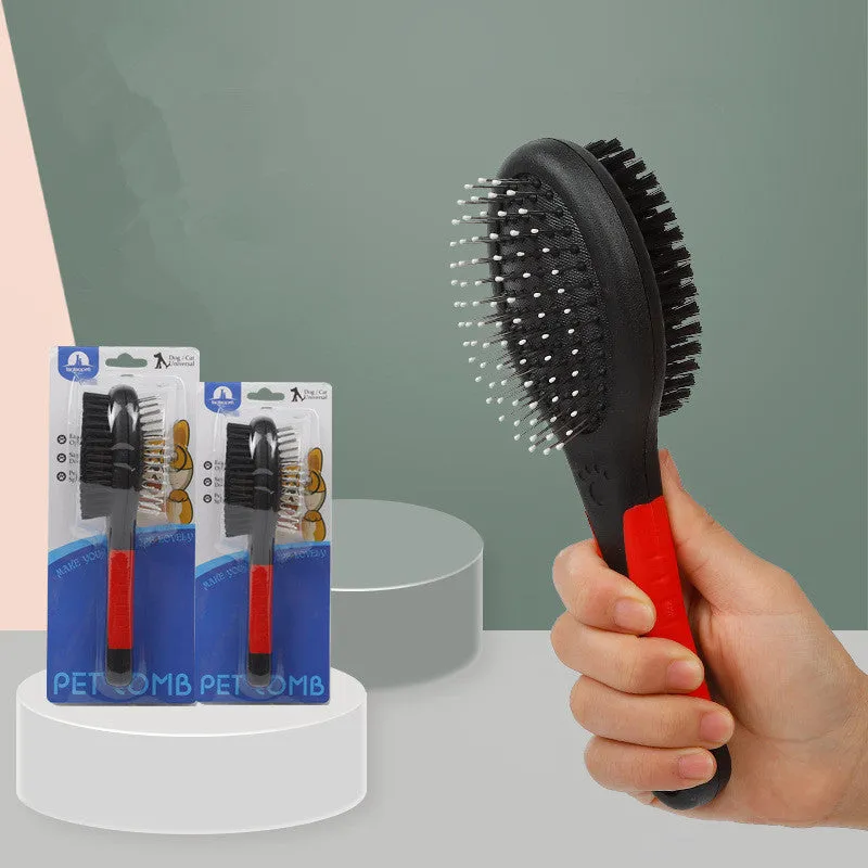 Pet Black Plastic Handle Double-sided Comb Massage Cleaning Brush