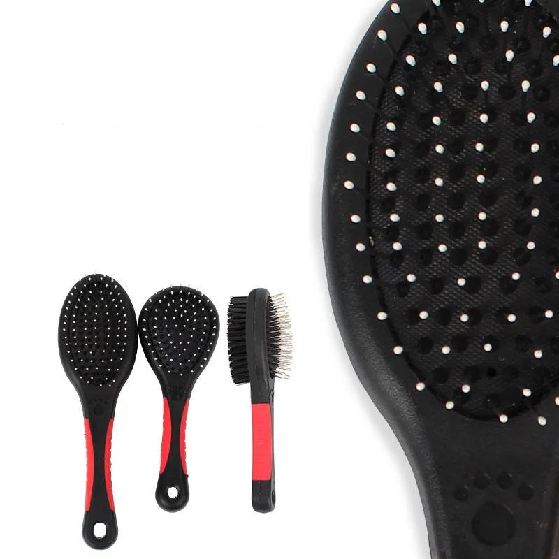 Pet Black Plastic Handle Double-sided Comb Massage Cleaning Brush