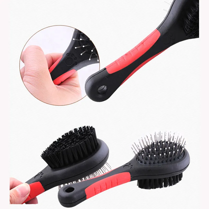 Pet Black Plastic Handle Double-sided Comb Massage Cleaning Brush