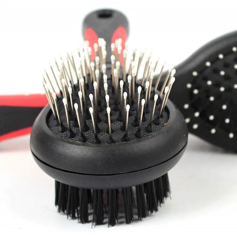 Pet Black Plastic Handle Double-sided Comb Massage Cleaning Brush