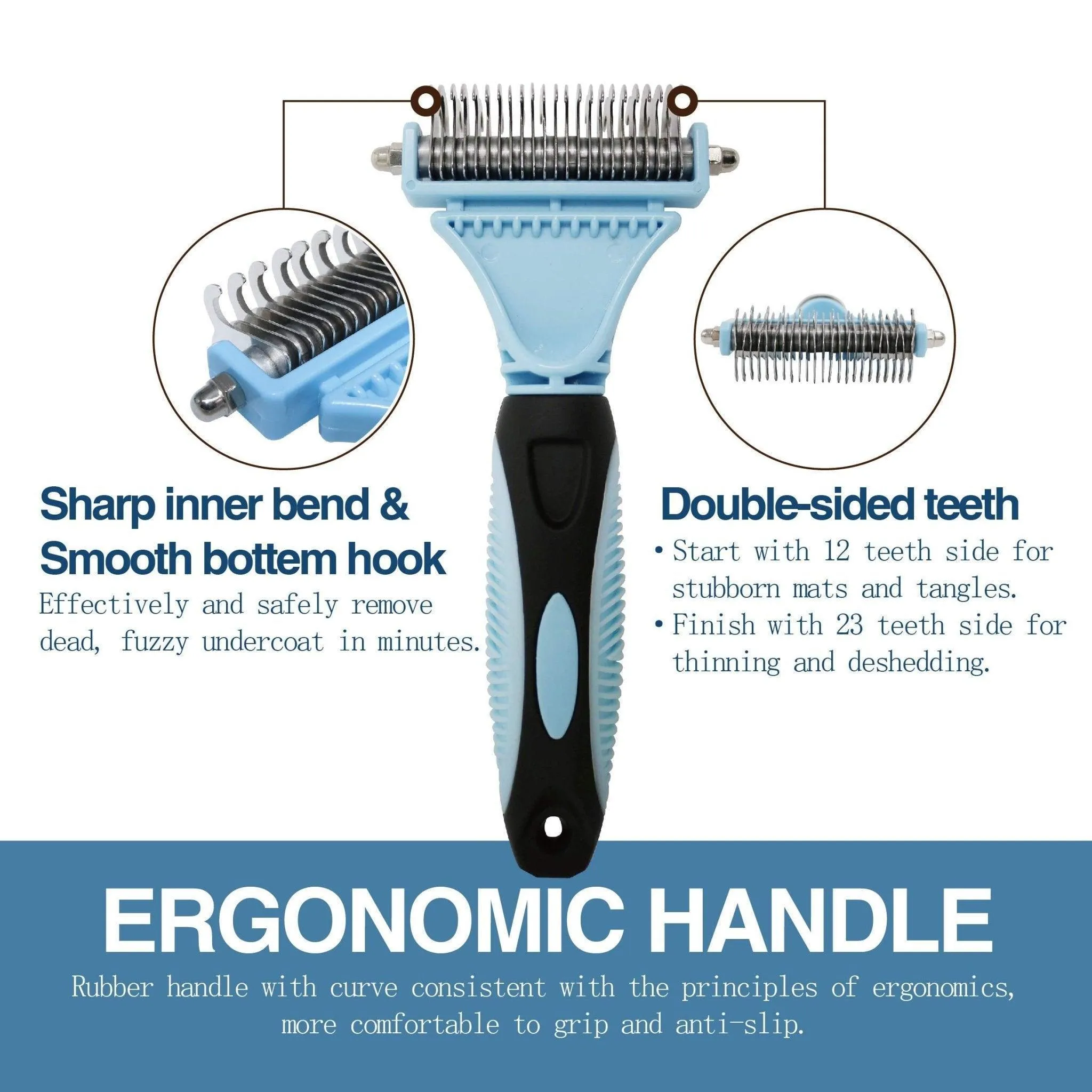 Pet Grooming & Deshedding Brush Double-Sided
