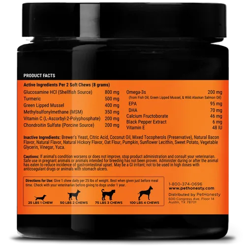 Pet Honesty Hip   Joint Health Max Strength Bacon Flavor for Dogs