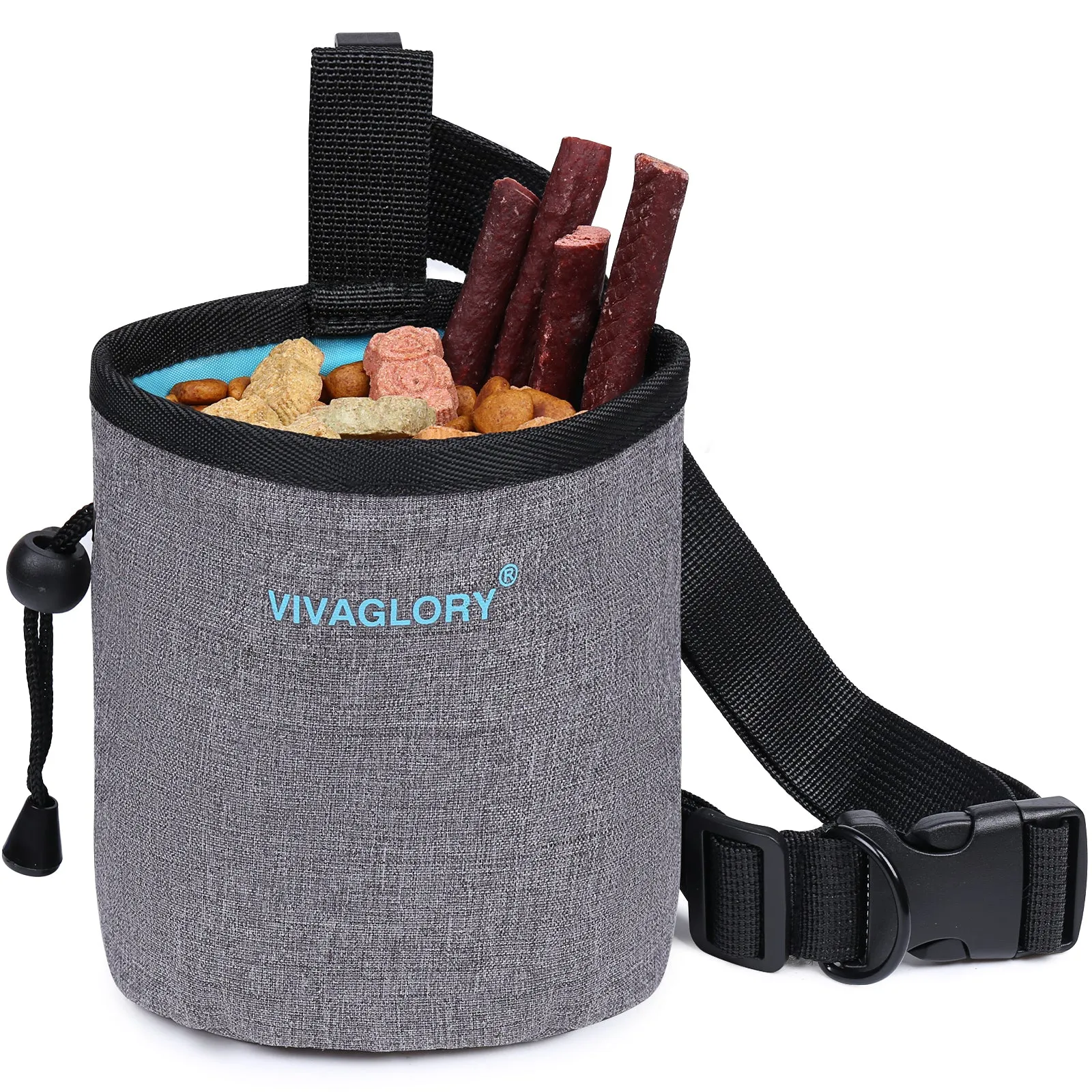 VIVAGLORY Dog Treat Bag, Hands-Free Puppy Training Pouch with Adjustable Waistband and Built-in Dog Waste Bag Dispenser