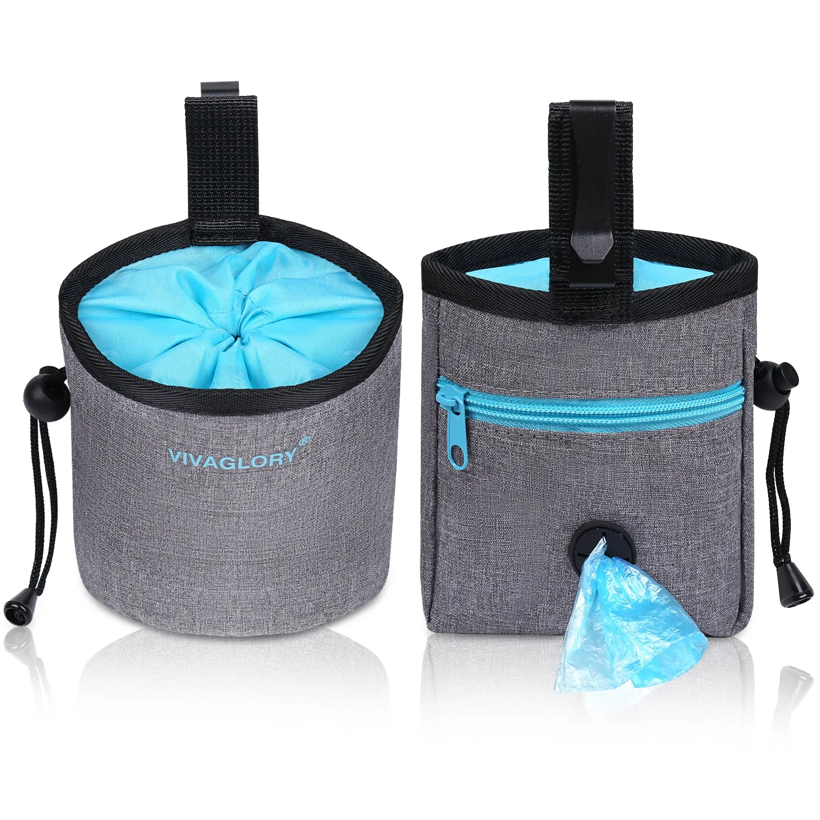 VIVAGLORY Dog Treat Bag, Hands-Free Puppy Training Pouch with Adjustable Waistband and Built-in Dog Waste Bag Dispenser