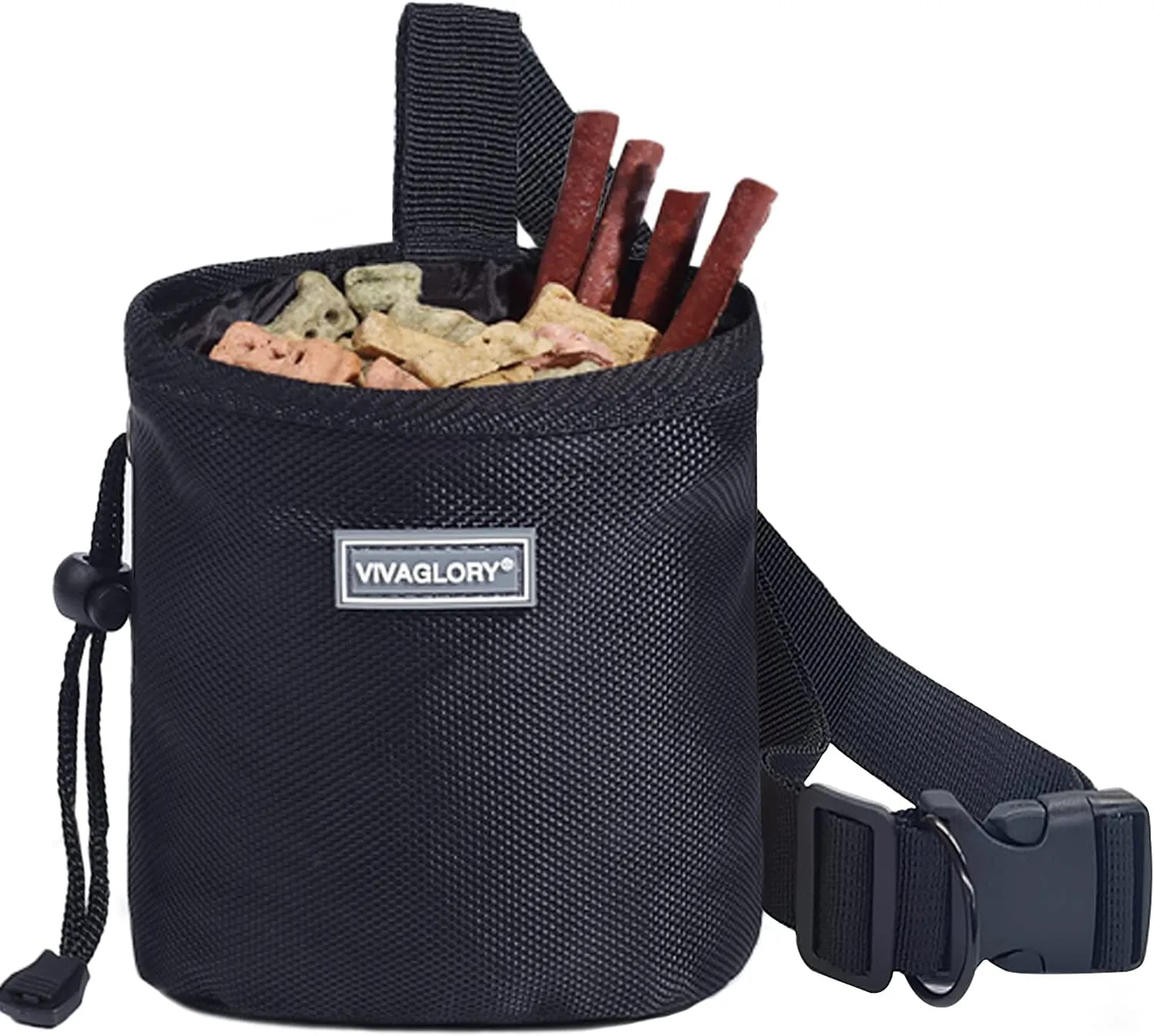 VIVAGLORY Dog Treat Bag, Hands-Free Puppy Training Pouch with Adjustable Waistband and Built-in Dog Waste Bag Dispenser