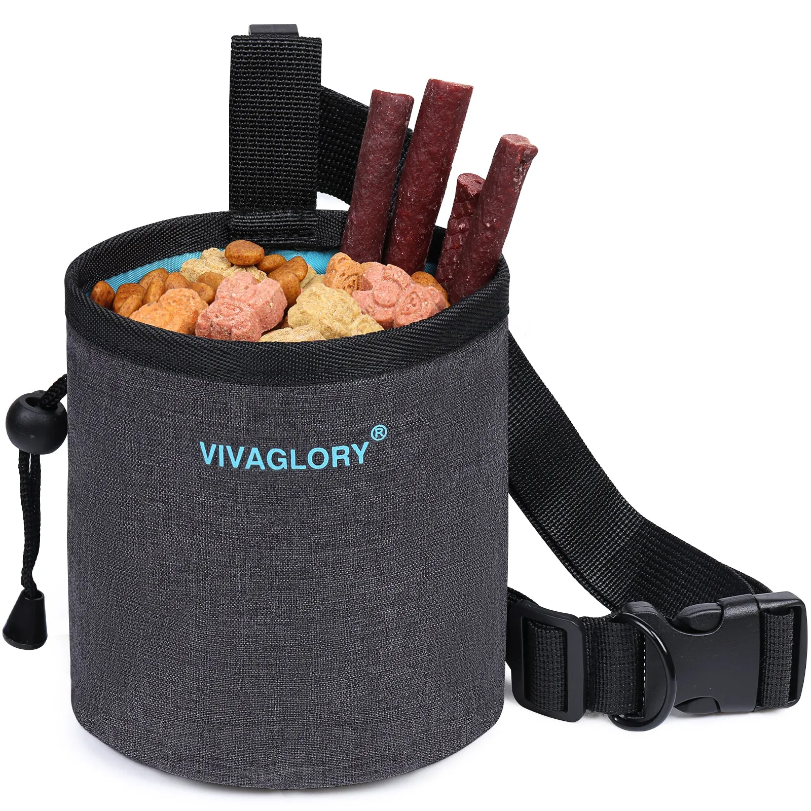 VIVAGLORY Dog Treat Bag, Hands-Free Puppy Training Pouch with Adjustable Waistband and Built-in Dog Waste Bag Dispenser